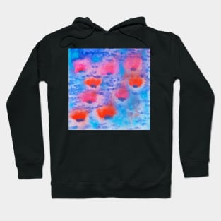 Gouache painting water lilies on blue water Hoodie